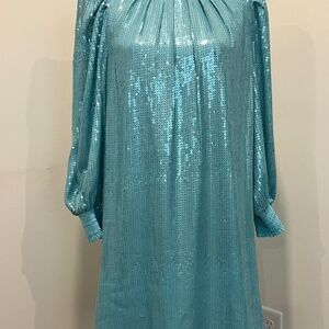 NWT Alice + Olivia Pauletta Aqua Sequin Mini Dress Size Large